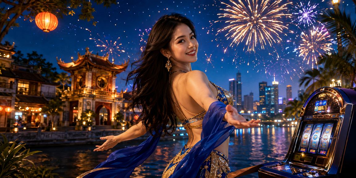 Lễ hội slot game sôi động tại Sài Gòn với màn hình hiển thị nhiều tựa game đầy màu sắc